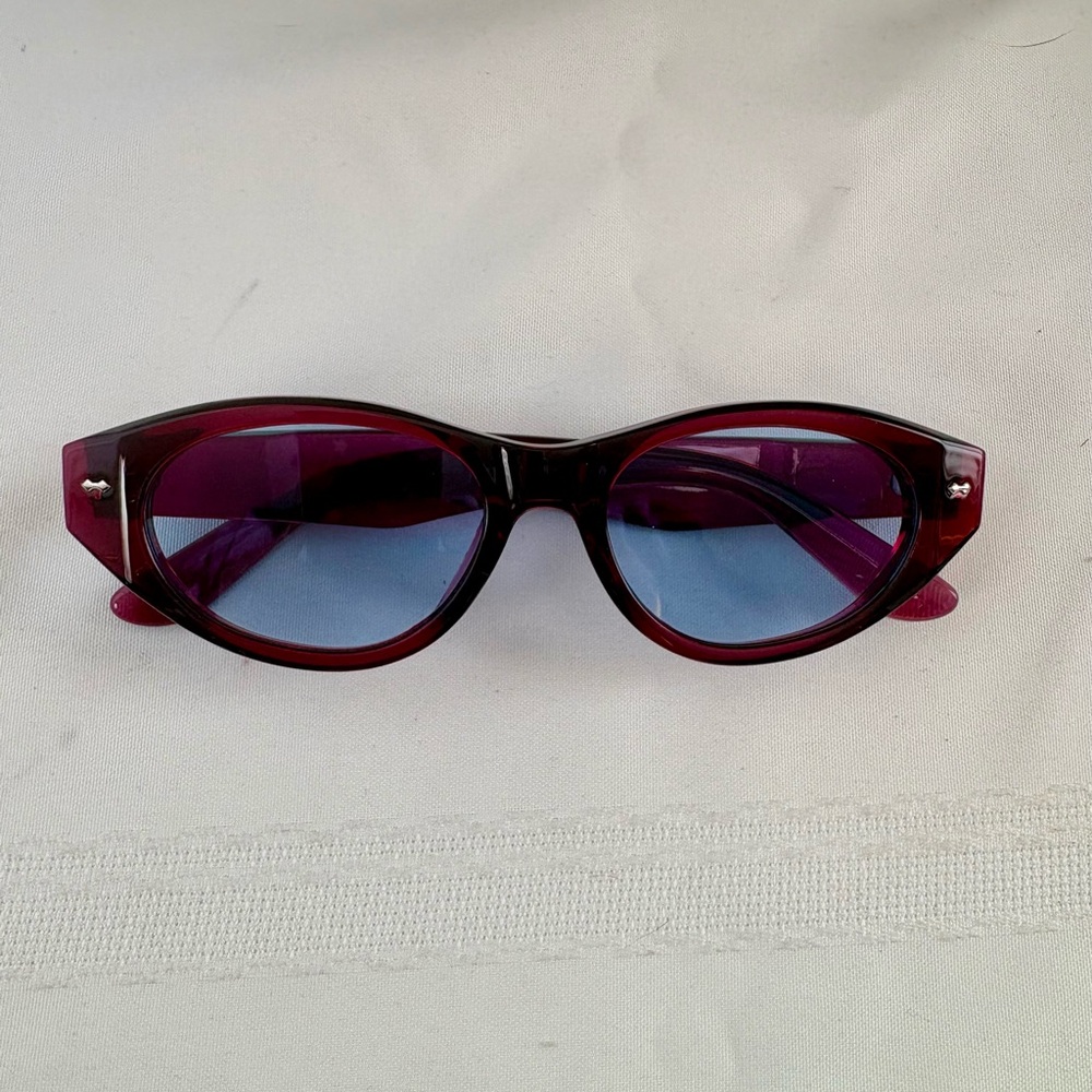 Purple farm Oval Women's Sunglasses with blue lenses